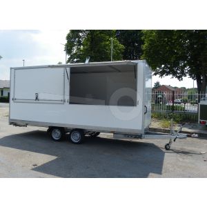 Power Trailer gesloten plateau aanhangwagen (lxbxh) 507x200x200cm, model GEPLA NR.10, Bruto 2000kg, witte glad plywood panelen met polyester coating (ook wit dak), Tandemas geremd.