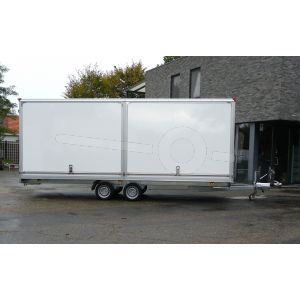 Power Trailer gesloten plateau aanhangwagen (lxbxh) 607x200x200cm, model GEPLA NR.12, Bruto 3000kg, witte glad plywood panelen met polyester coating (ook wit dak), Tandemas geremd.