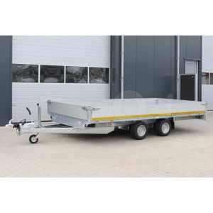 Eduard tandemas plateauwagen 4018-4-PB30-200-56 met 30cm aluminium borden. Afmeting 406x180cm met laadvloerhoogte 56cm en bruto laadvermogen 2000kg.