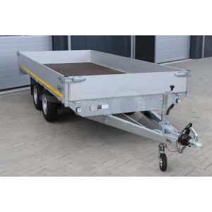 Eduard plateauwagen tandemas met 30cm borden, afmeting 406x200cm, laadvloerhoogte72cm, bruto laadvermogen 2500kg.