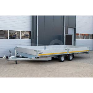 Eduard plateauwagen 4520-4-PB30-300-56, laadbak 456x200cm met 30cm borden, bruto laadvermogen 3000kg, laadvloerhoogte 56cm.