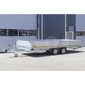 Eduard Trailers plateauwagen met 40cm hoge aluminium borden. Afmetingen 560x200cm met laadvloerhoogte 63cm en bruto laadvermogen 2700kg.